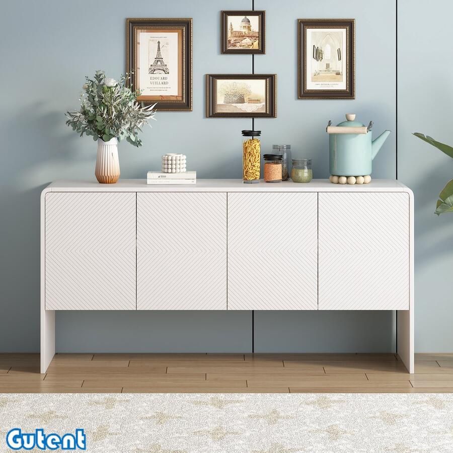 Gutent Dressoir Minimalistisch Grote Opbergruimte 4 Deuren Wit