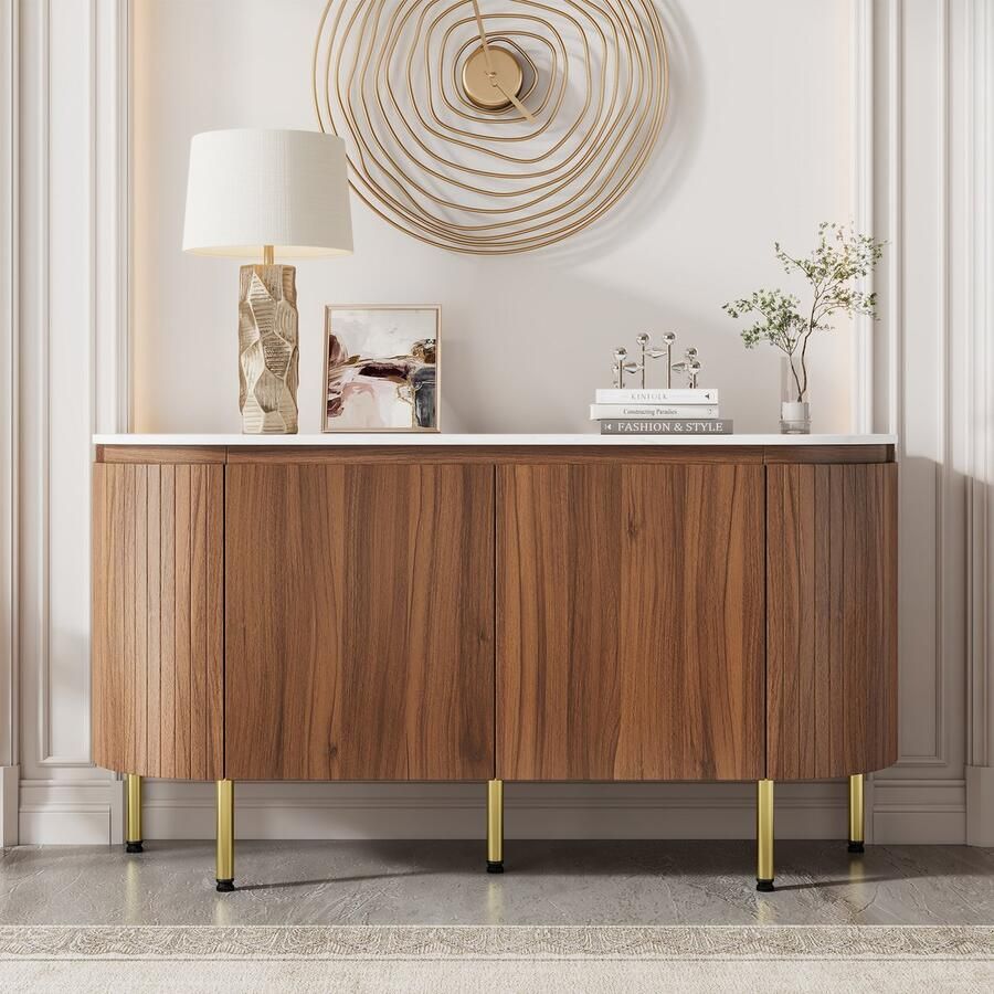 Gutent Dressoir Verstelbare legplanken Metalen poten Ideaal voor woon- en eetkamers Kleur walnoot