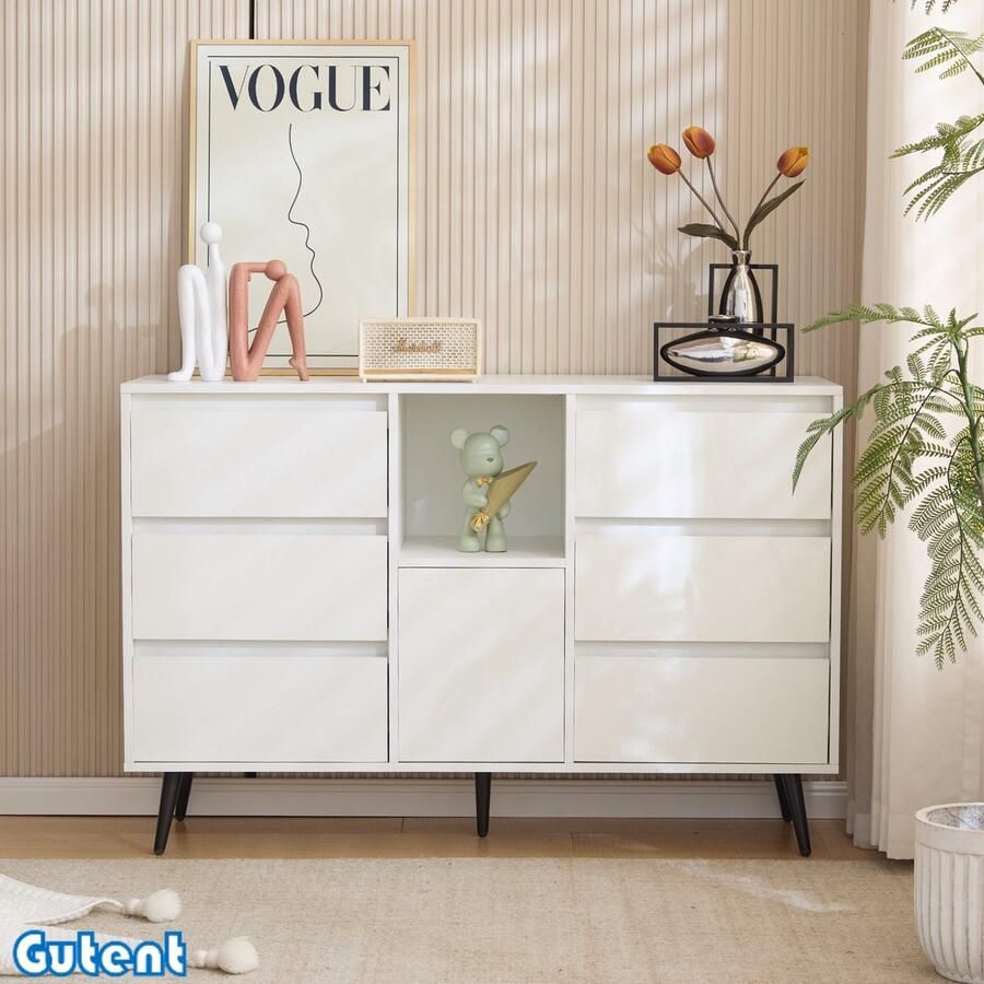 Gutent Dressoir Wit met LED verlichting 6 laden Hoogglans lakafwerking 120x40x80 cm