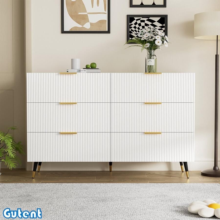 Gutent Dressoir Zes Laden Verticale Streep Wit