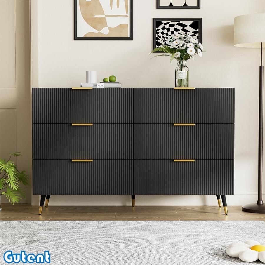 Gutent Dressoir Zes Laden Verticale Streep Zwart