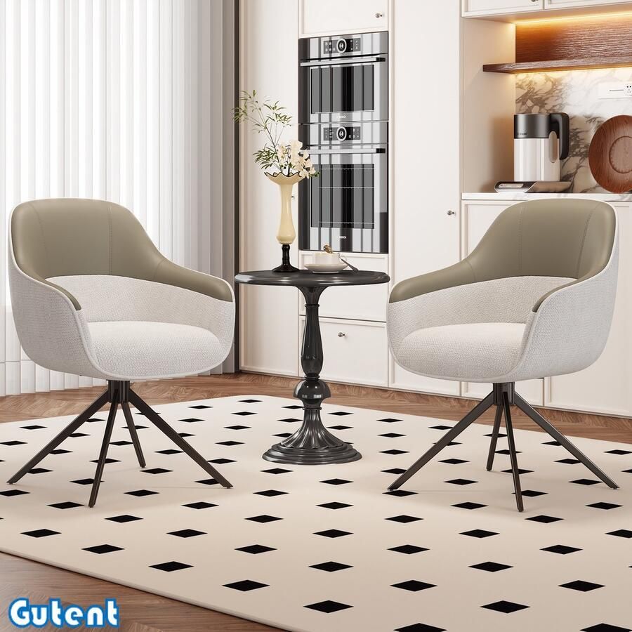 Gutent Eetkamerstoel 2 stuks Combinatie van kunstleer en stof Gestoffeerd Beige