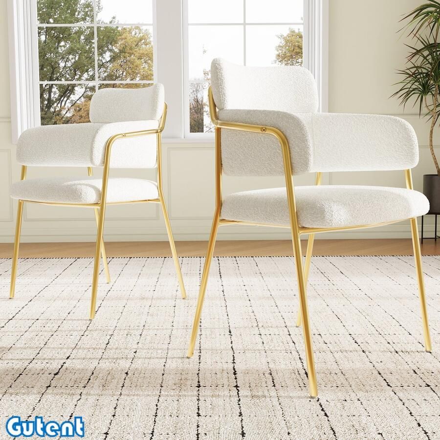 Gutent Eetkamerstoel (2 stuks)-Gouden poten-Ergonomische stoel-Beige