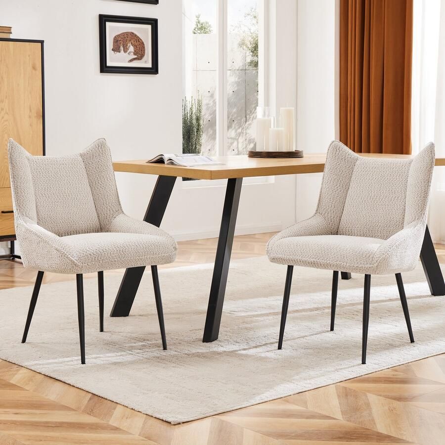 Sweiko Restaurant Stoelen (2-delig) Zachte Kussens stoelen Fauteuils teddy fluweel verdikte zitkussens Beige kleur