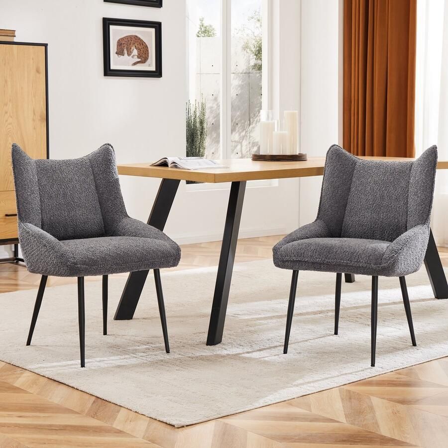 Gutent Eetkamerstoel (2st) Grijs Vrije tijd stoel Sofa stoel fauteuil Teddy fluweel verdikte zitting kussen