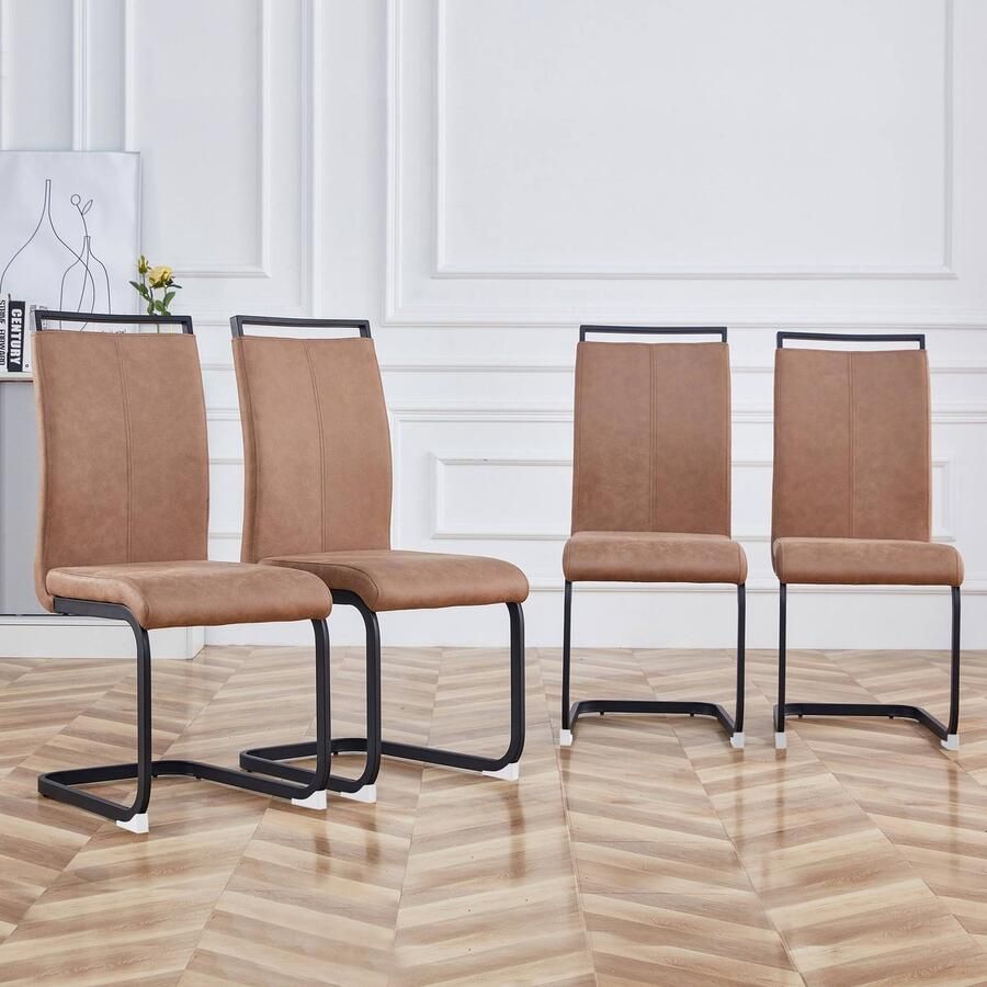 Gutent Eetkamerstoel Bruin set van 4 (zonder tafel) Eenvoudige en Elegante stoelen Waterbestendige stoelen Rugleuningen van tech stof gestoffeerde bijzetstoelen met hoge rug geschikt voor eetkamer keuken salon bureaustoelen