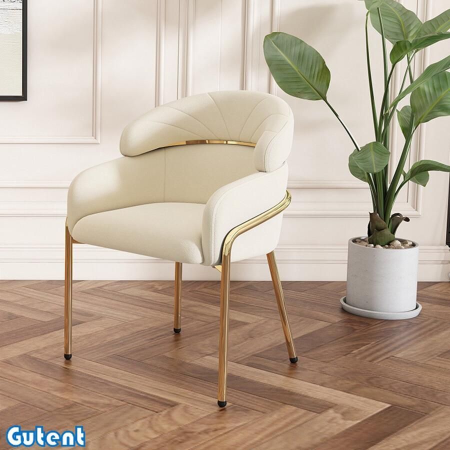 Gutent Eetkamerstoel Eenzitter Lichtgewicht Luxe Vier Metalen Poten Fluweel-Beige