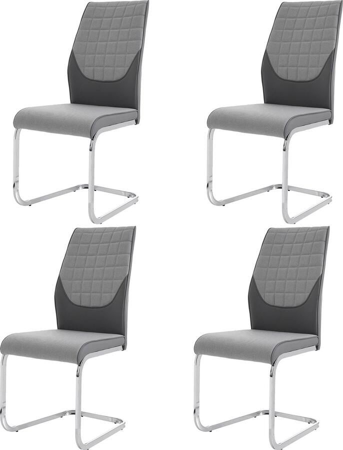 Gutent Eetkamerstoel Grijs Slede (set van 4) Verchroomd Metalen frame max. belasting 150 kg PU kunstleer en linnen stof patchwork ergonomisch