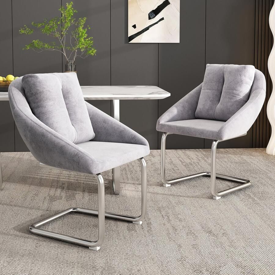 Gutent Eetkamerstoel Grijs set van twee stoelen Hoogwaardige Fluwelen stoel met twee ergonomische eetkamerstoelen Duurzaam metalen frame moderne en stijlvolle fluwelen stoel