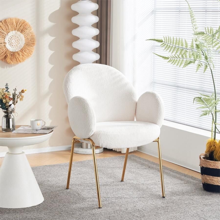Gutent Eetkamerstoel Wit Teddy Suède Lounge stoel Fauteuil Enkele bank stoel eetkamerstoel Stoel met metalen poten