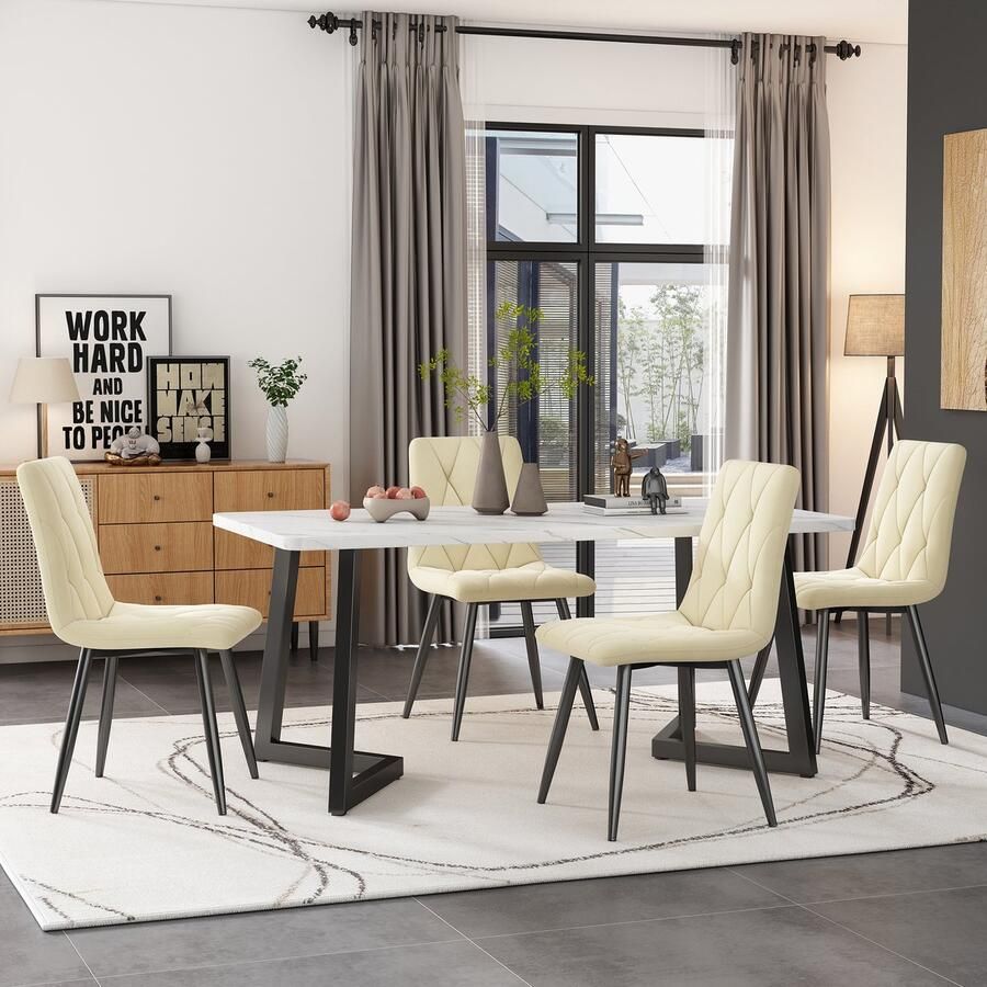 Gutent Eetkamerstoelen (4 stuks) Beige(Zonder tafel) Fluwelen Zitting Gestoffeerde stoelen set van 4 designstoelen keperstof fluwelen eetkamerstoelen keukenstoelen met rugleuning metalen frame metalen poten