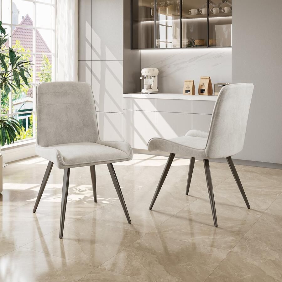 Gutent Eetkamerstoelen Beige met Rugleuning (2 stuks) Keukenstoelen Eettafelstoelen Technische stof Ergonomische stoelen metalen poten