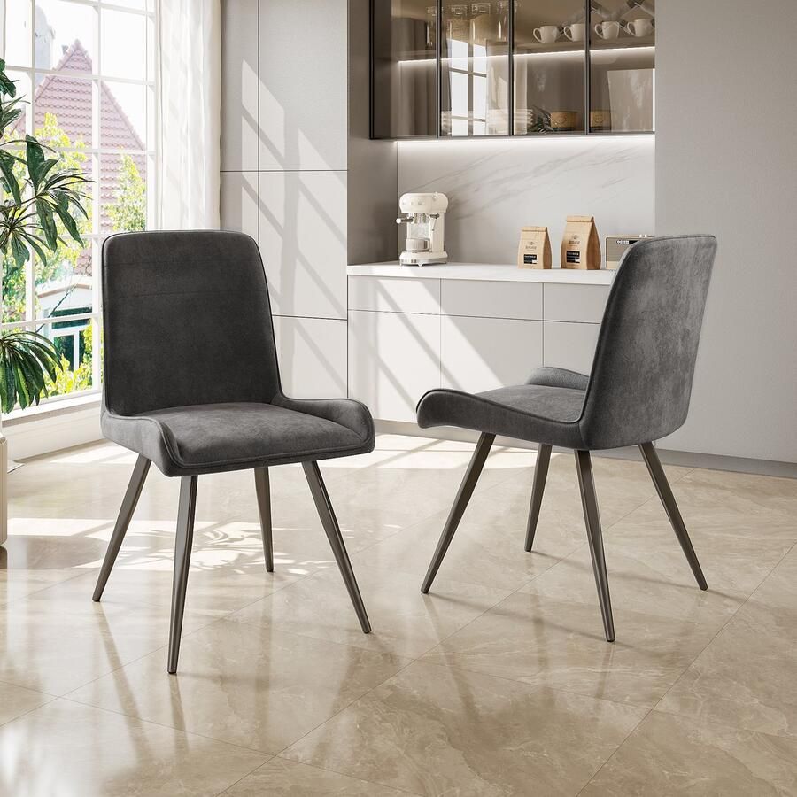 Sweiko Eetkamerstoelen met Rugleuningen (2-sets) Eettafel en Stoel Technologie Stof Ergonomische stoelen Metalen stoelpoten keukenstoelen eetkamerstoelen woonkamer stoelen Donkergrijs (Geen tafel)
