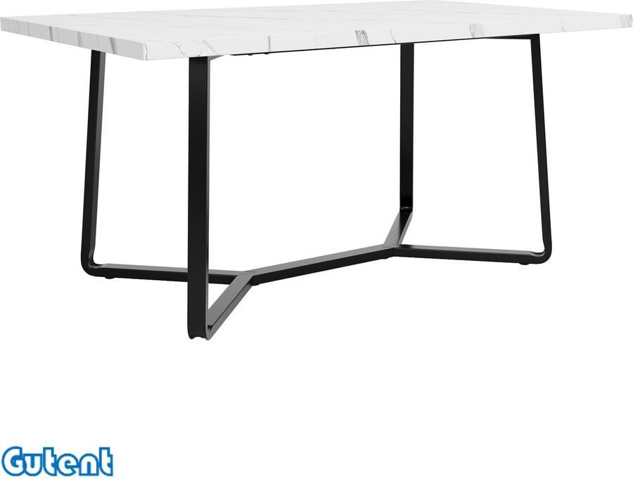 Gutent Eettafel (138 5*75*76 cm)Geschikt voor 4-6 personen-MDF-Marmerlook tafelblad-Zwarte poten
