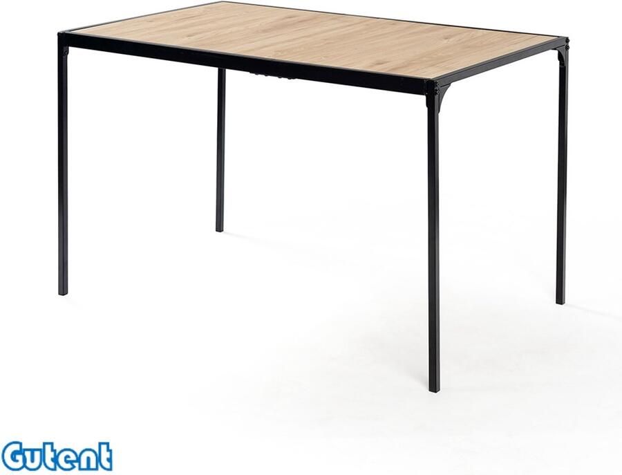 Gutent Eettafel Industrieel Rechthoekig Eiken Effect Zwarte Poten 120x75cm Lichtbruin