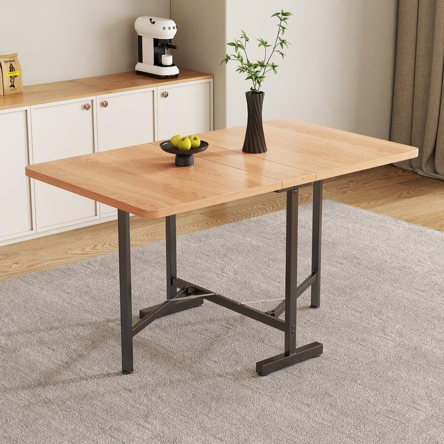 Gutent Eettafel Natuurlijke kleur 120 cm x 80 cm Uitschuifbare Eettafel Sterke legering beugel inklapbare opslag moderne minimalistische stijl elegante moderne minimalistische eettafel