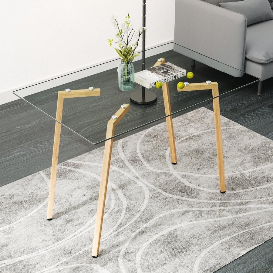 Gutent Eettafel Rechthoekige glazen tafel Gehard glas 0 8 cm dik Robuust Voor 4-6 personen 110 x 70 x 75 cm