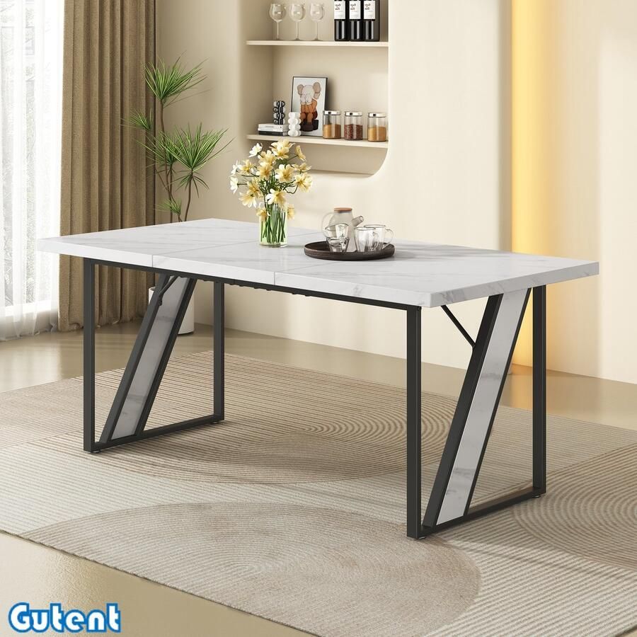 Gutent Eettafel voor vier personen-Wit-160×80 cm-Moderne eettafel