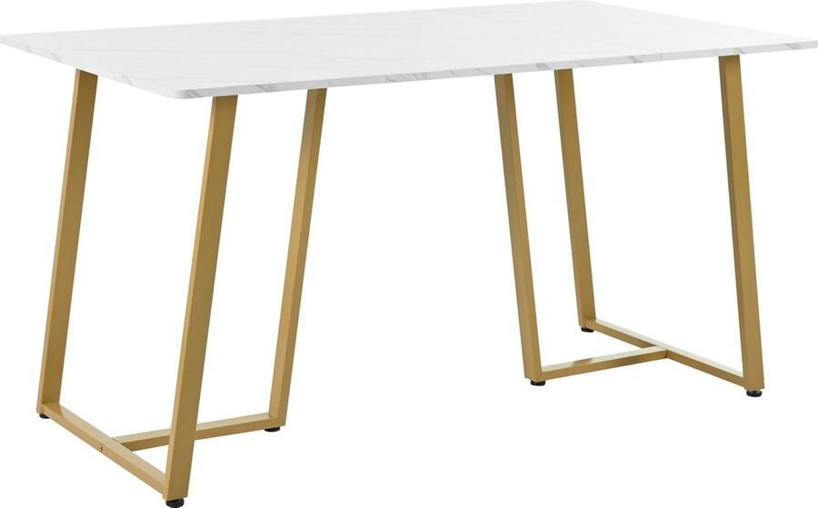 Gutent Eettafel Wit Goud 140 x 80 cm (1-st) MDF Materiaal Moderne keukentafel Rechthoekige eettafel met metalen frame modern gemarmerd met verstelbare poten voor eetkamer en woonkamer