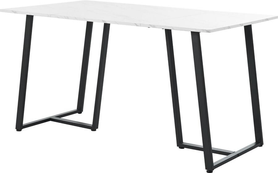 Gutent Eettafel Wit Zwart 140 x 80 cm (1-st) MDF Materiaal Moderne keukentafel Rechthoekige eettafel met metalen frame modern gemarmerd met verstelbare poten voor eetkamer en woonkamer
