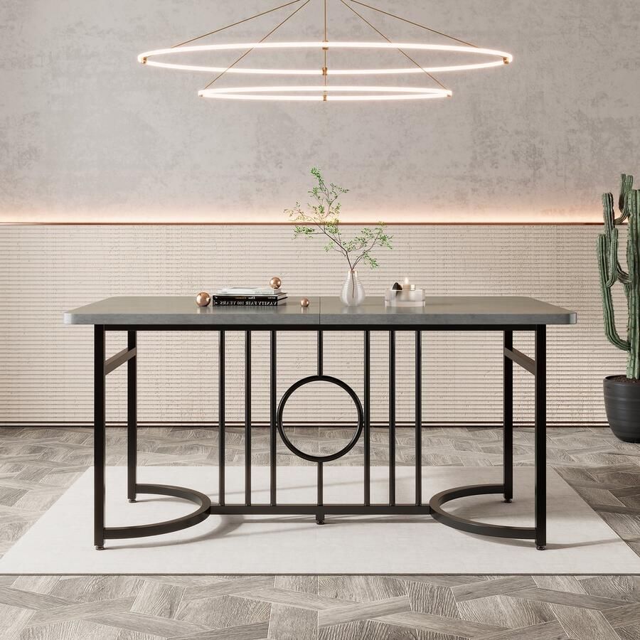 Gutent Eettafel Zwart Metalen poten Spaanplaat 158 x 76 x 75 cm Design eettafel niet inklapbaar betonnen buitenkant