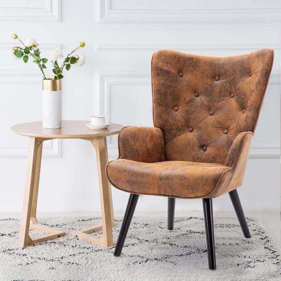 Sweiko Fauteuil Moderne Vrijetijdsstoel Kantoor Slaapkamer Woonkamer Geschikt Hoge Rug Comfortabel Mid-century Retro Stoel Bruin