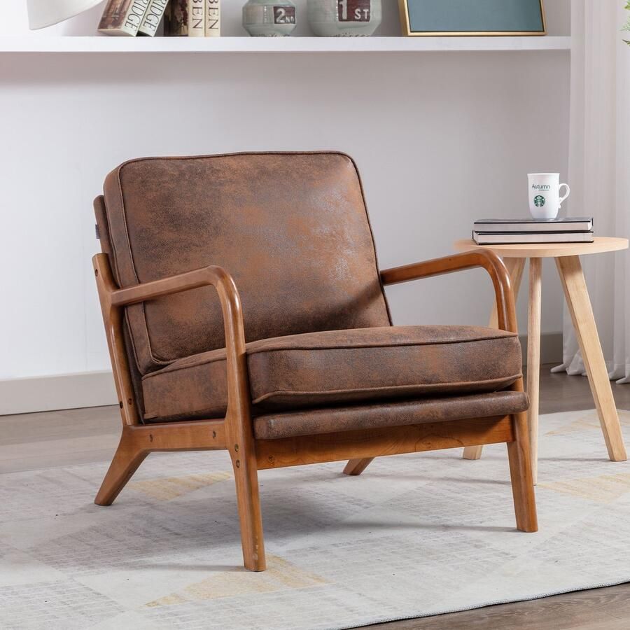 Gutent Fauteuil Koffie kleur Houten frame Fauteuil woonkamer moderne decoratieve stoel lounge stoel