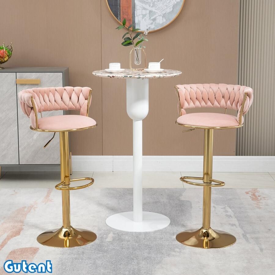 Gutent Fluwelen Barkruk 360° Draaibaar In hoogte verstelbaar Roze-2 stuks