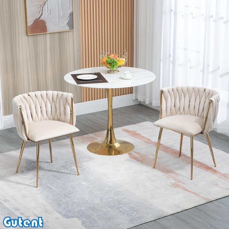 Gutent Fluwelen Eetkamerstoelen (2 stuks)-Gouden metalen poten-Beige