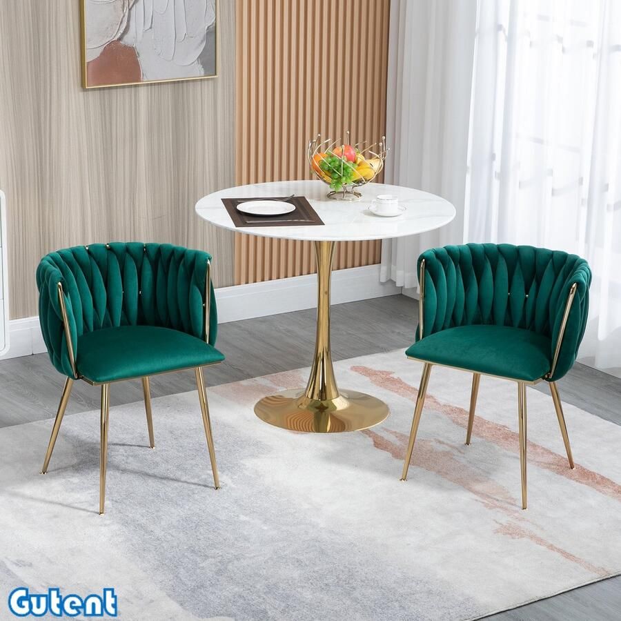 Gutent Fluwelen Eetkamerstoelen (2 stuks)-Gouden metalen poten-Groener