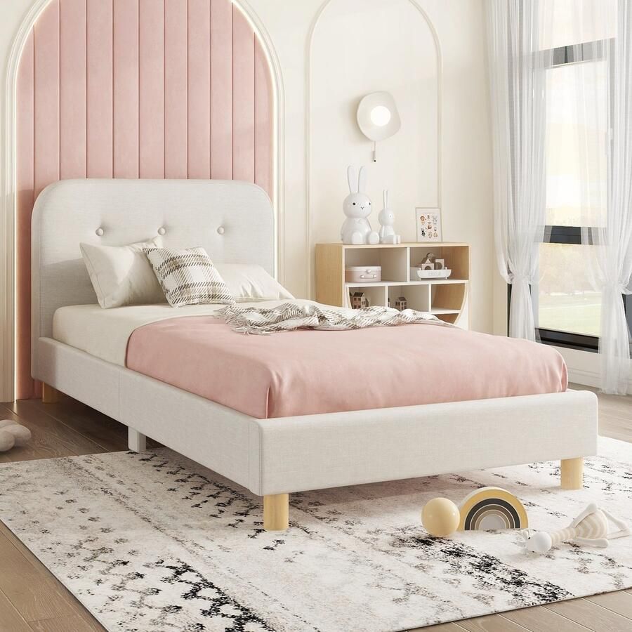 Gutent Gestoffeerd bed Beige (Zonder matras) 90x200cm Gestoffeerd bed eenpersoons linnen minimalistische stijl