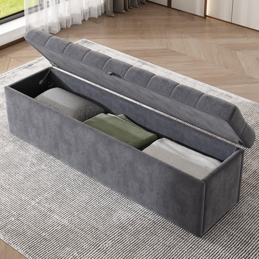 Gutent Gestoffeerde Bank Grijs 138 x 41 x 42 cm Fluweel Gestoffeerde Bankzitting Bedbank bank met opbergruimte