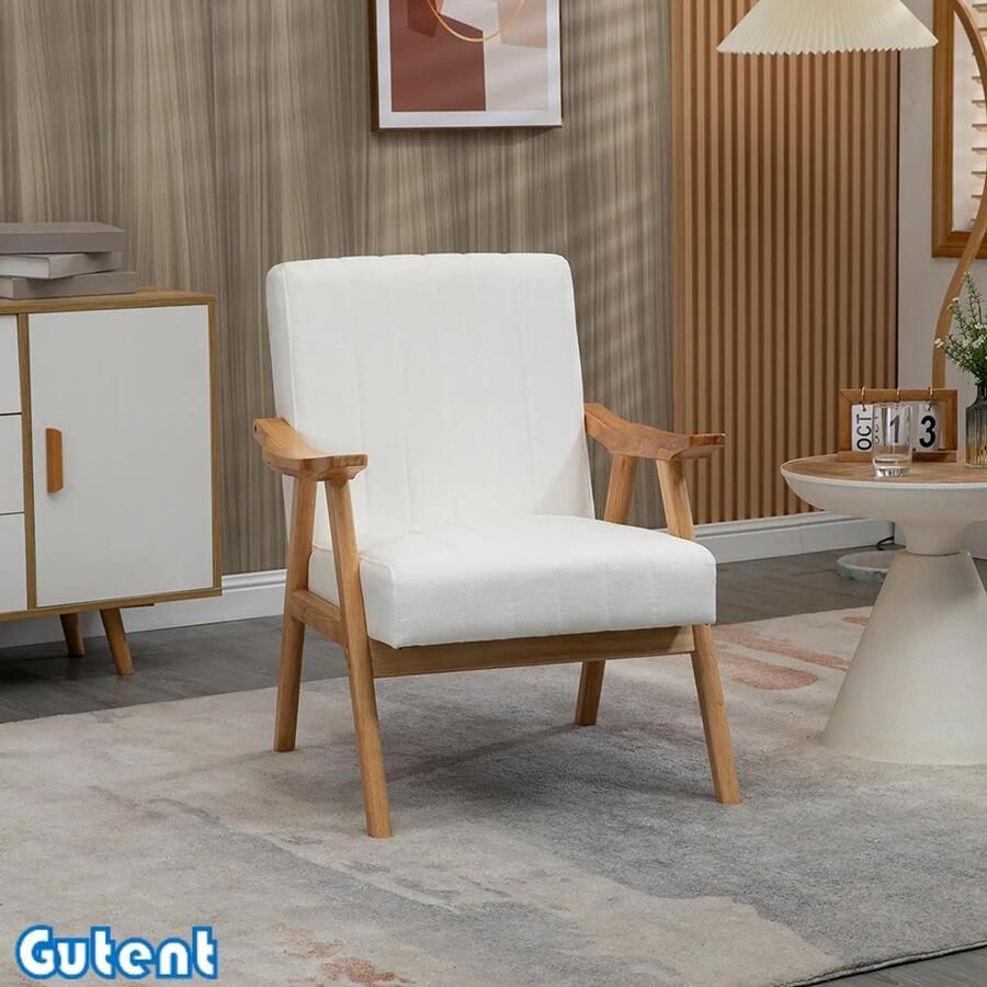 Gutent Gestoffeerde fauteuil-Scandinavisch design-Kleurige afwerking-Massief houten frame-68 x 74 x 82 cm-Natuur + Crème