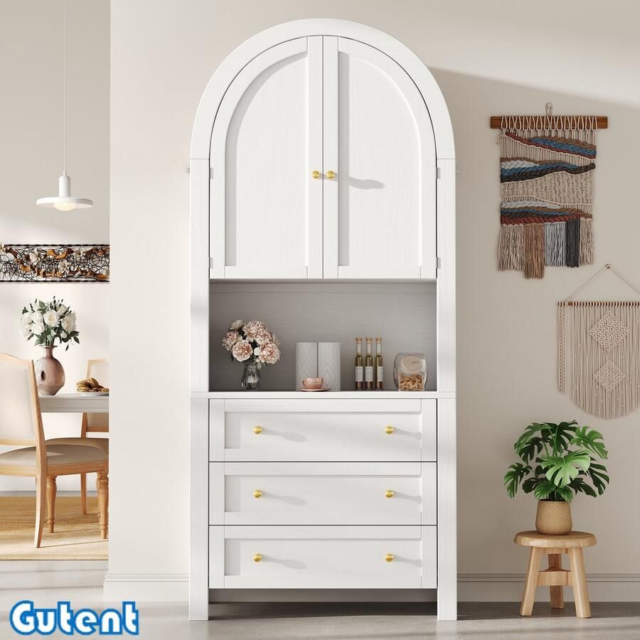 Gutent Hoge gewelfde opbergkast met laden en deuren vrijstaand open display Wit