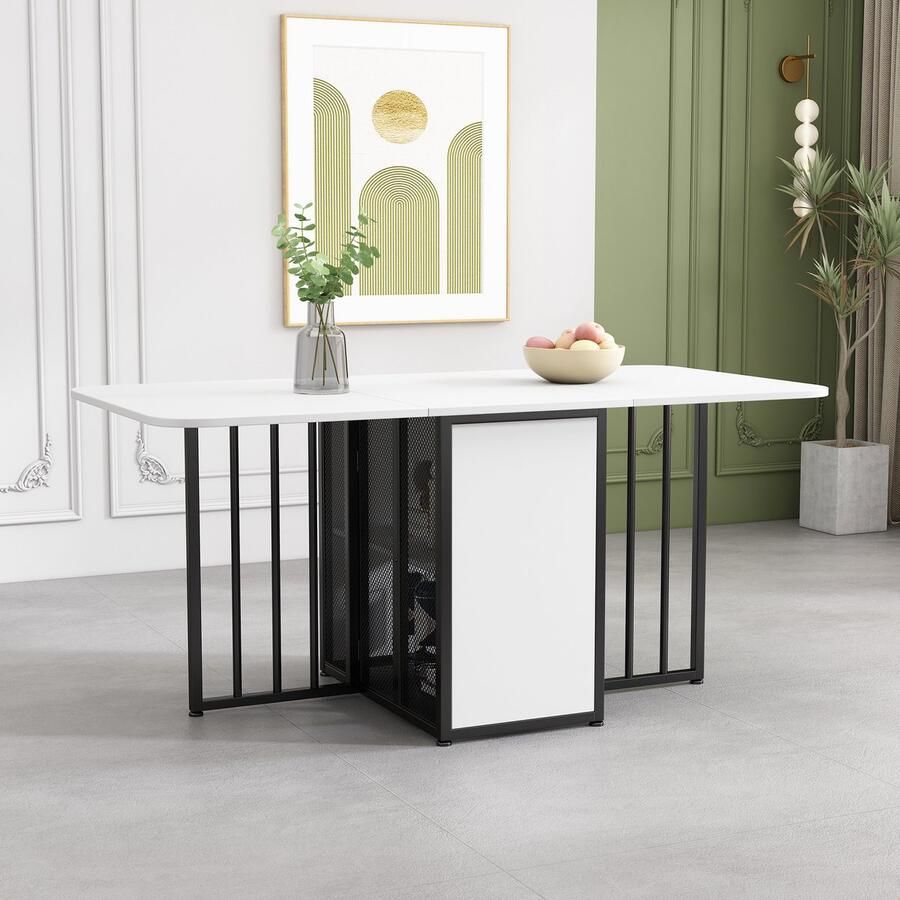 YJZQ Opvouwbare eettafel multifunctionele uitschuifbare eettafel verplaatsbare eettafel met lades eettafel in 3 vormen (wit + zwart)