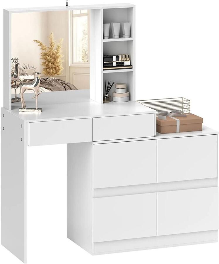 Sweiko Kaptafel met Spiegel 4 Lades 2 Kast MDF Wit