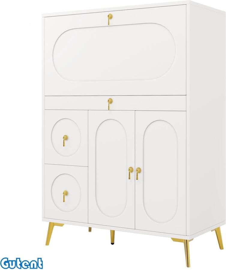 Gutent Keukenkast (100 x 50 x 140 cm)-Met vouwdeur Eenvoudig Modern-Multifunctionele Opbergruimte-Wit