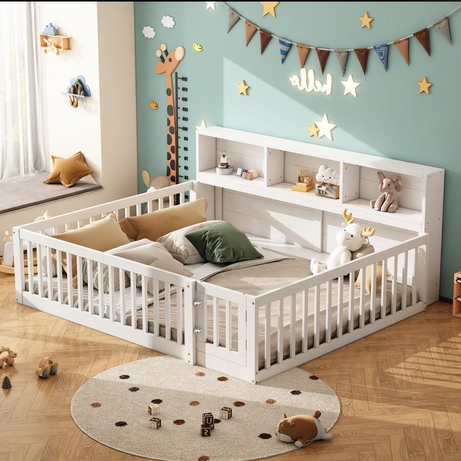 Gutent Kinderbed Wit (Zonder matras) Dagbed 140*200 cm met Opbergvak Bedframe met Lattenbodem Relingen grenenhout