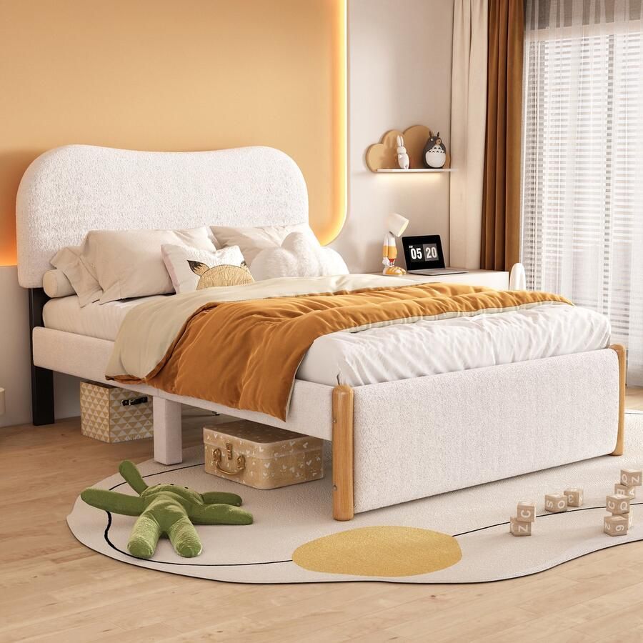 Gutent Kinderbed (Zonder matras) 140*200 cm Plat bed Gestoffeerd bed Minimalistisch Wit