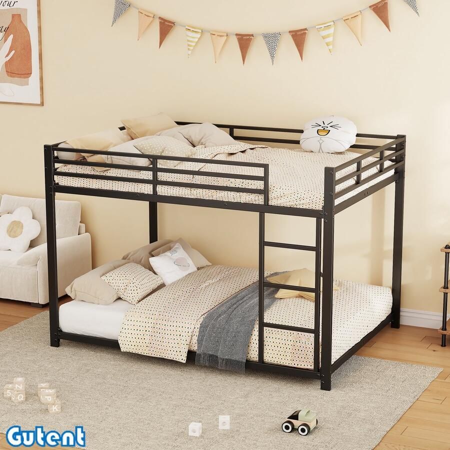 Gutent Kinderstapelbed-140*200 cm-Iron Frame-Zwart-Geen Matras