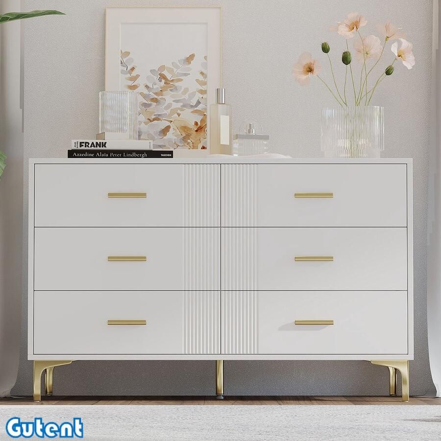 Gutent Ladekast met 6 laden Wit Geschikt voor woon- en slaapkamer Afmetingen: H76 B120 T40 cm