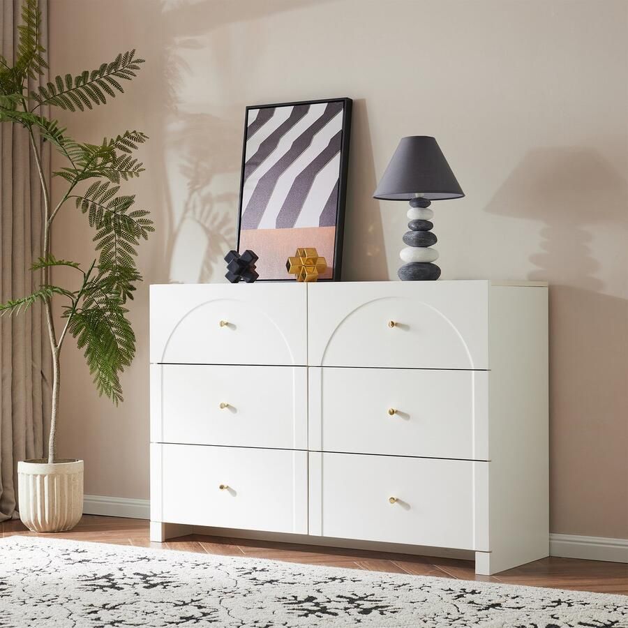 Gutent Ladekast Wit met 6 laden Spaanplaatmateriaal Witte deuren voor woon- en slaapkamer afmetingen: H82 B120 D40 cm