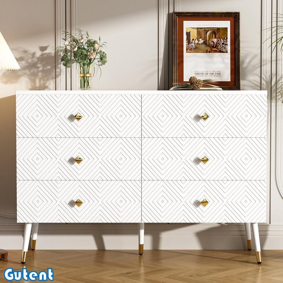 Gutent Moderne 6-deurs ladenkast 120x40x80 cm Ideaal voor slaapkamer en woonkamer Wit