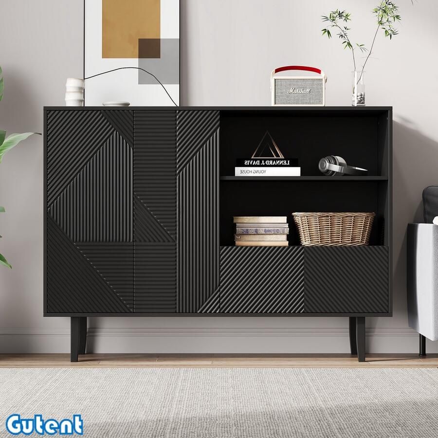 Gutent Opbergkast Matzwarte streep Geometrisch patroon 2 deuren en 1 lade