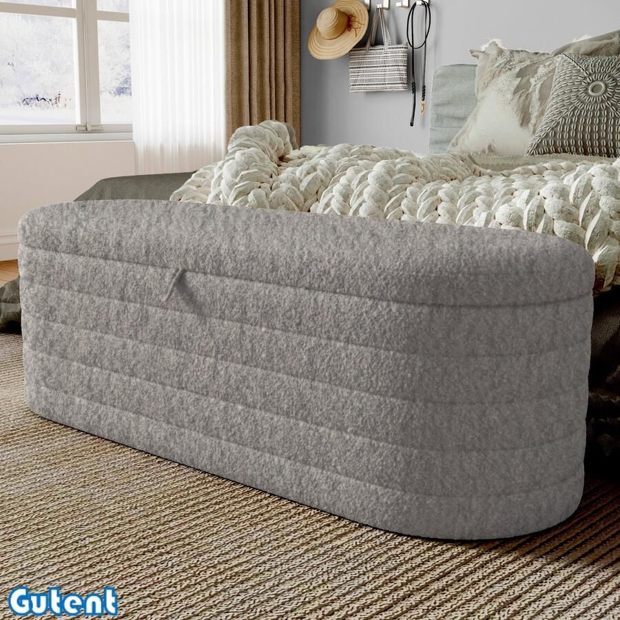 Gutent Poef Bankkruk met opbergruimte 120 x 40 cm Teddy Fluweel Grijs