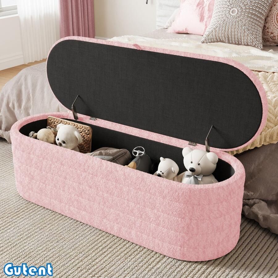 Gutent Poef Bankkruk met opbergruimte 120 x 40 cm Teddy Fluweel Roze