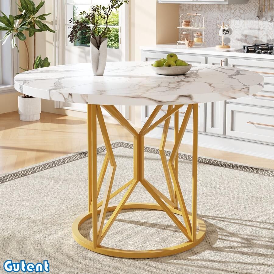 Gutent Ronde eettafel (100 x 100 x 76 cm) 4-6 zitplaatsen Metalen poten Geometrische poten Goudkleur