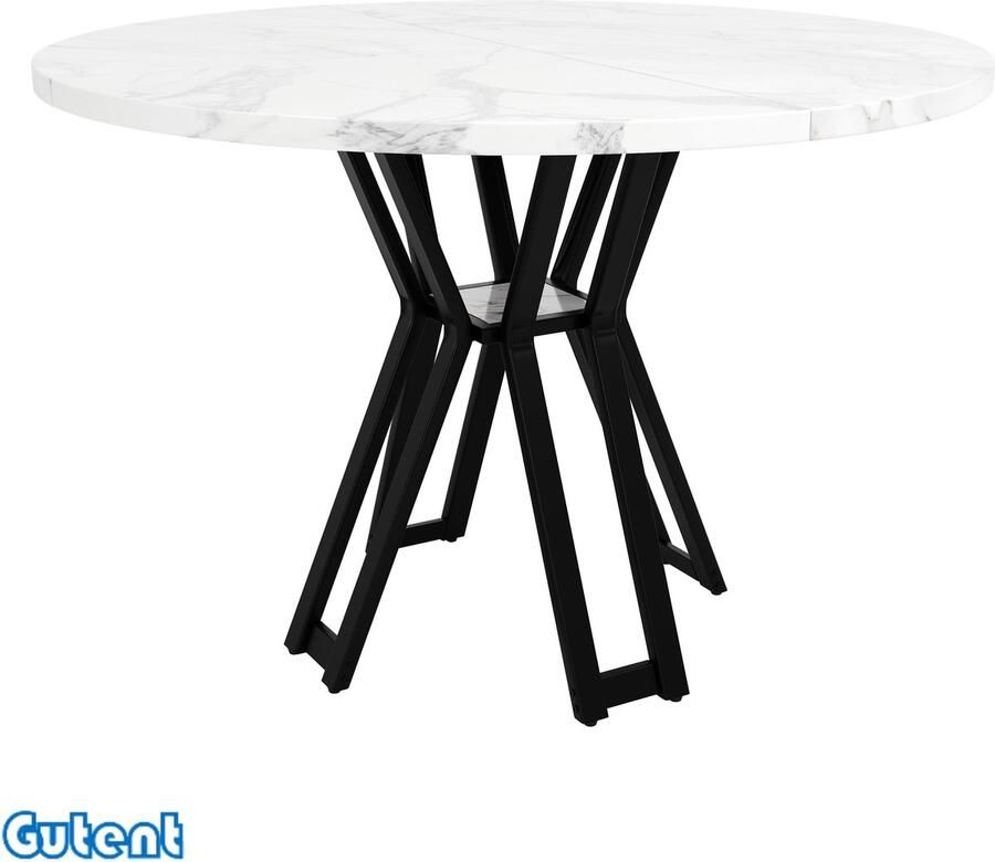 Gutent Ronde eettafel (100 x 100 x 76 cm) MDF tafelblad Zwarte poten Marmer Wit