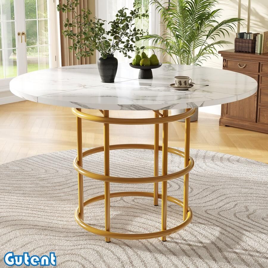 Gutent Ronde eettafel (100 x 100 x 76 cm) voor 4-6 personen metalen poten ringvormige poot Gouden poot