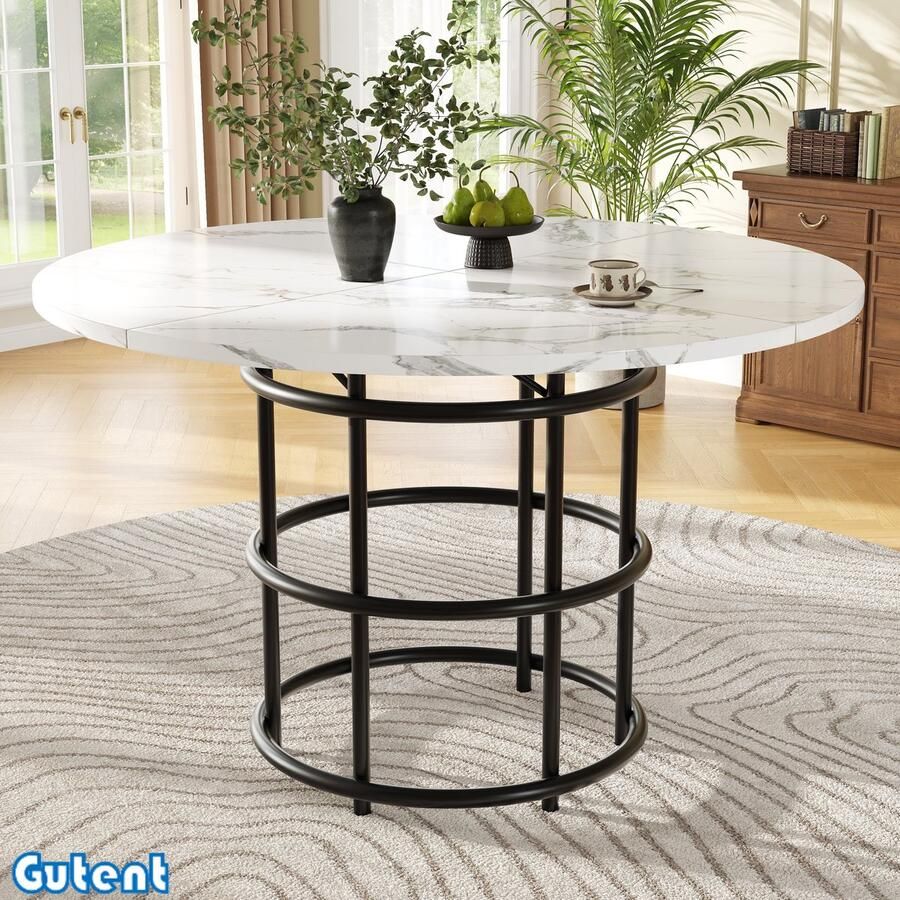 Gutent Ronde eettafel (100 x 100 x 76 cm) voor 4-6 personen metalen poten ringvormige poot Zwarte poot